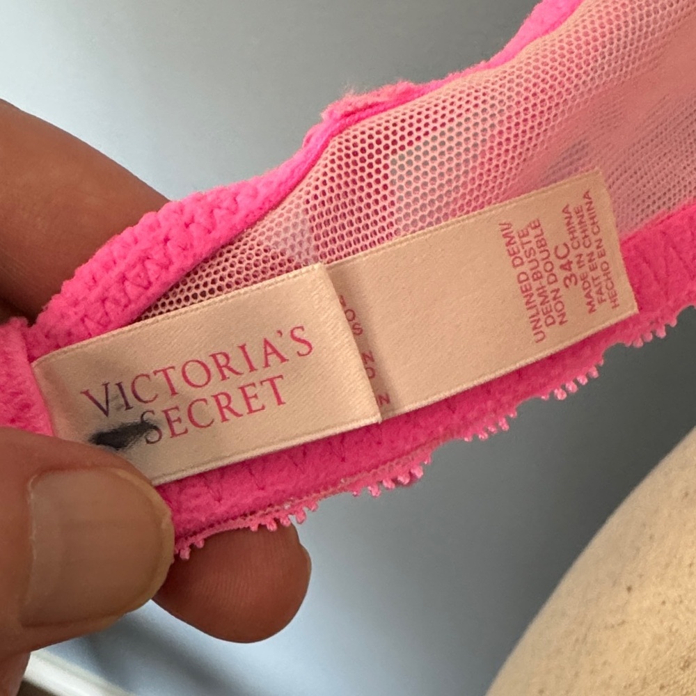 Victoria's Secret Dream Angels Hot Pink Sheer Lace Unlined Demi Bra 34C - Picture 3 of 16